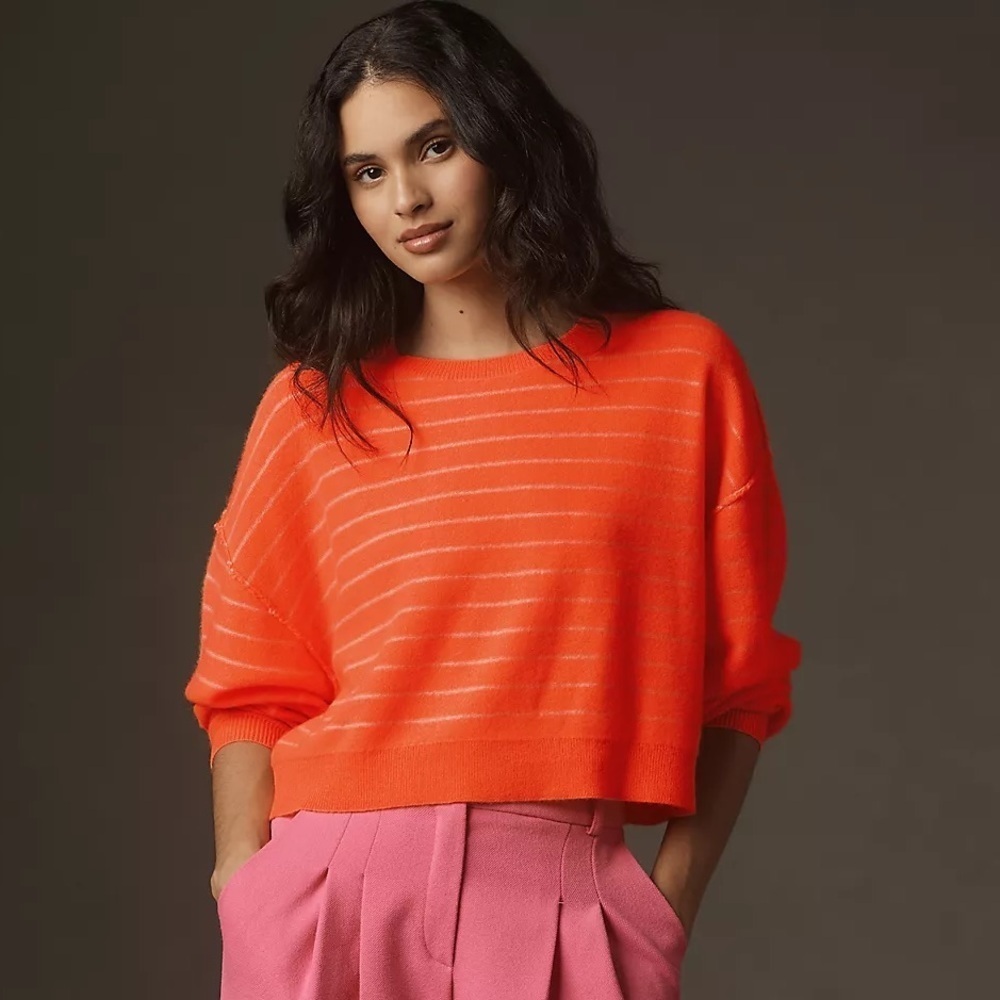NWT The Alani Cropped Cashmere Crew-Neck Sweater by Pilcro - Picture 3 of 4